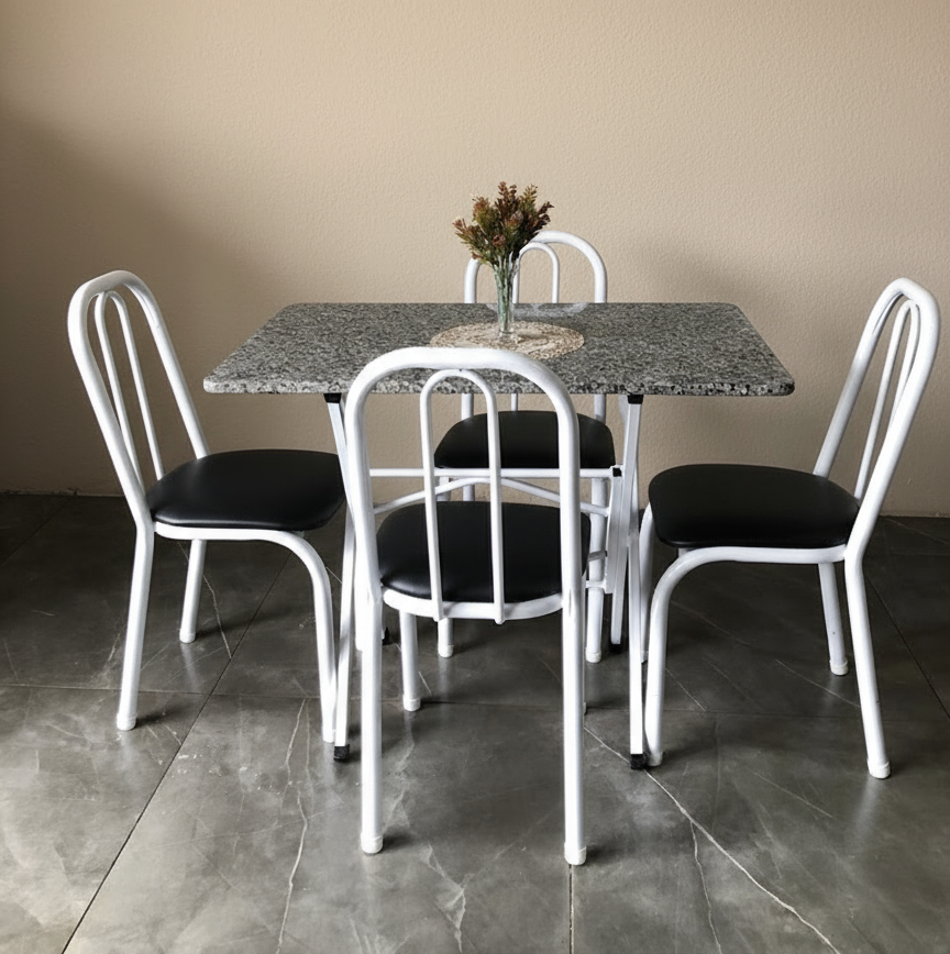 Conjunto de jantar mármore e aço (Quadrada/Redonda)